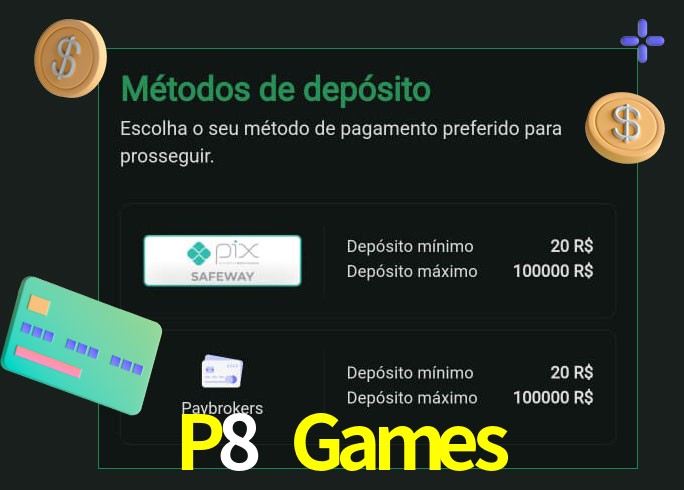 O cassino P8 Games oferece uma grande variedade de métodos de pagamento
